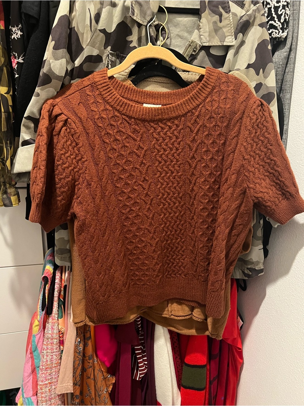 St. John's Bay Rust Cable-Knit Short Sleeve Crew Sweater